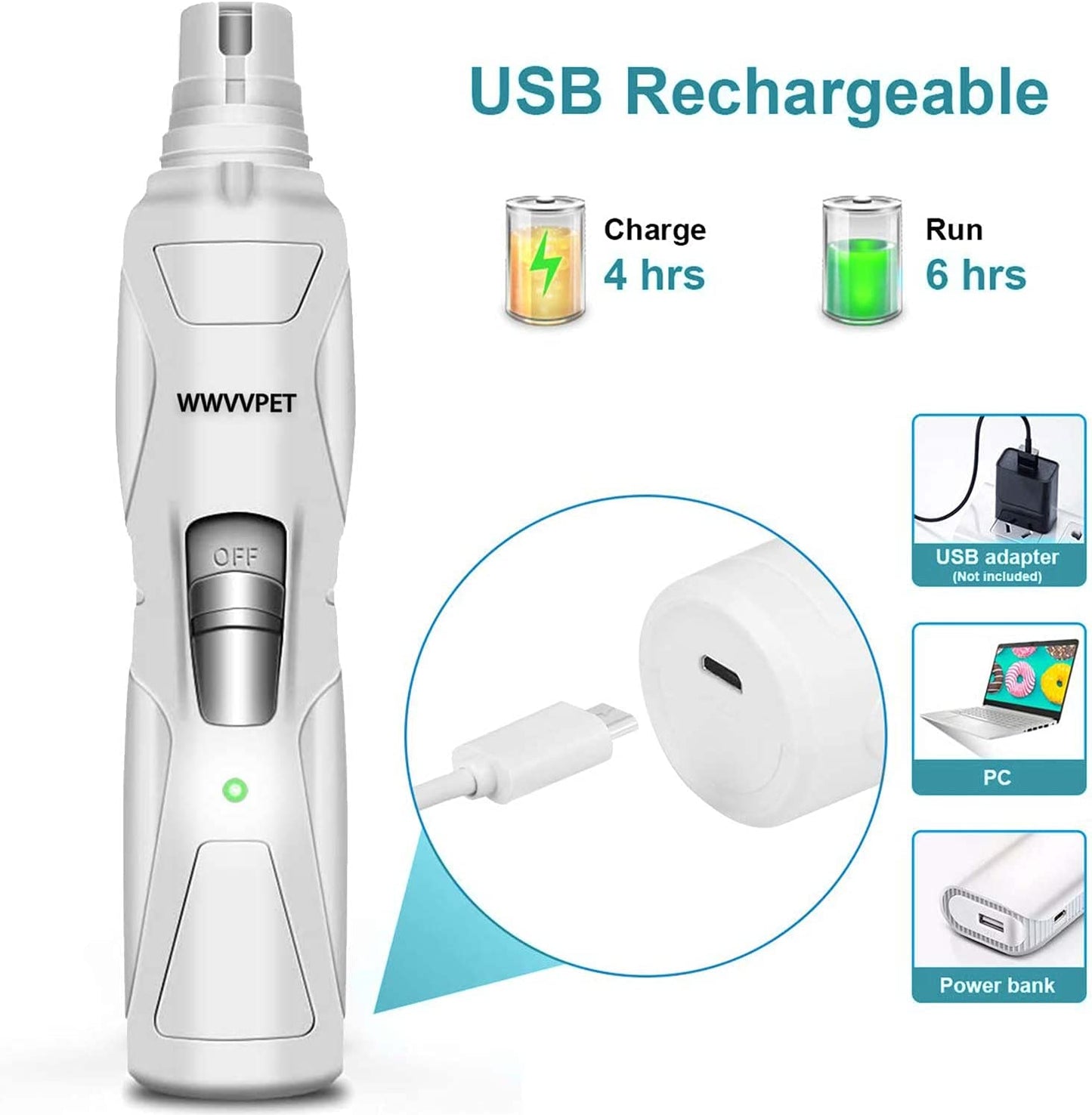 Professional Pet Nail Grinder with LED Light, Dual Grinding Heads, and Adjustable Speed for Quiet and Efficient Grooming of Dogs and Cats