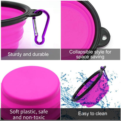 Collapsible Pet Bowls for Dogs and Cats, 2-Pack Portable Water and Feeding Dishes with Carabiners (Small, Green and Purple)