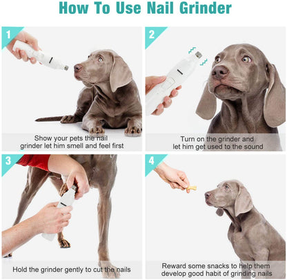 Professional Pet Nail Grinder with LED Light, Dual Grinding Heads, and Adjustable Speed for Quiet and Efficient Grooming of Dogs and Cats