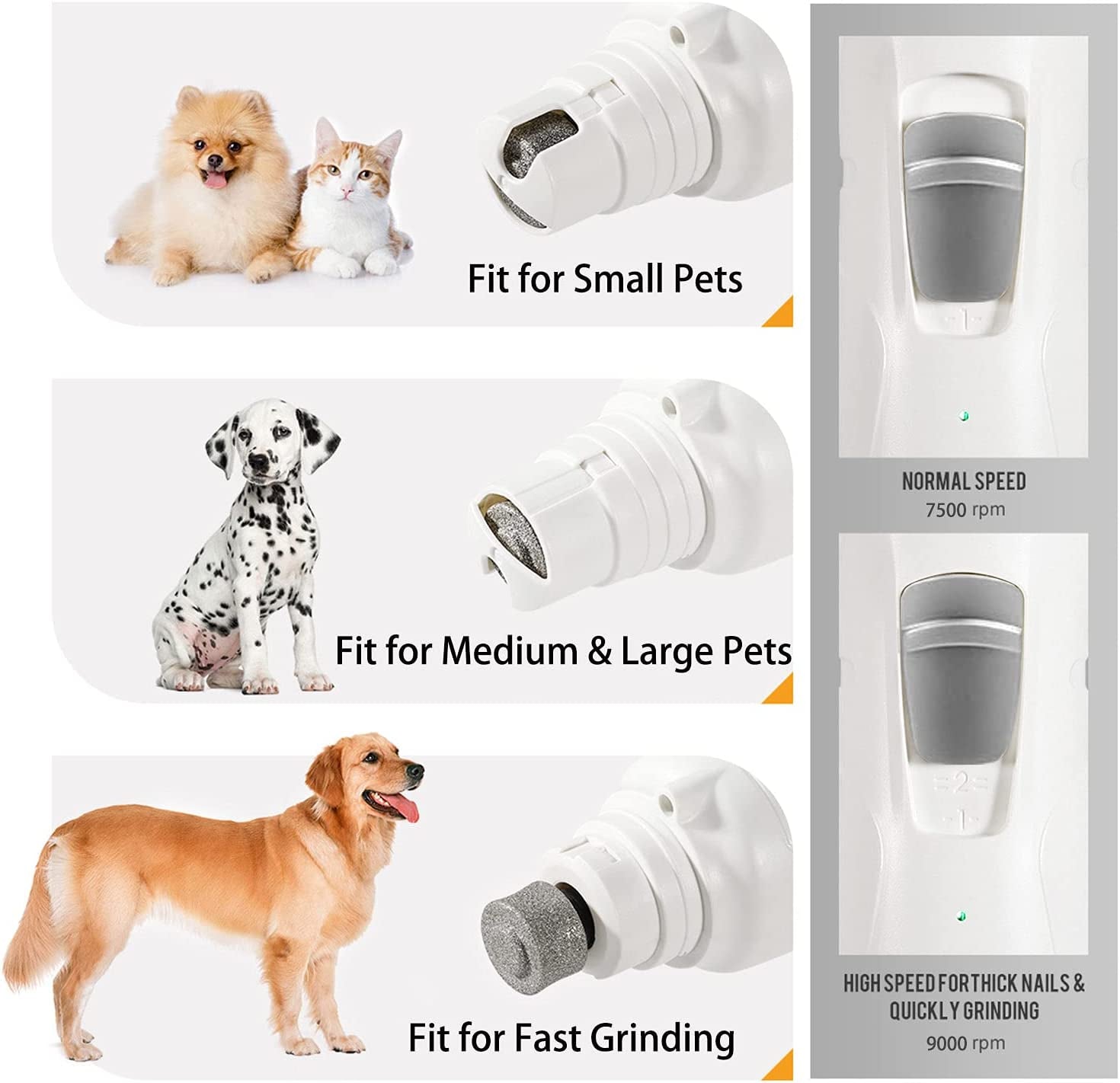 Professional Pet Nail Grinder with LED Light, Dual Grinding Heads, and Adjustable Speed for Quiet and Efficient Grooming of Dogs and Cats