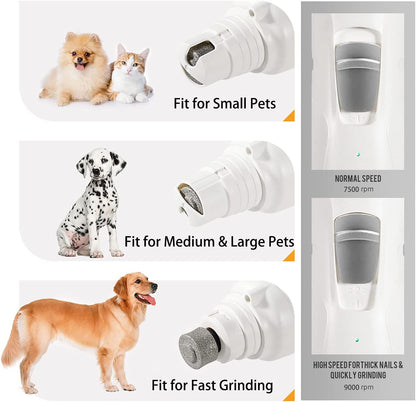 Professional Pet Nail Grinder with LED Light, Dual Grinding Heads, and Adjustable Speed for Quiet and Efficient Grooming of Dogs and Cats